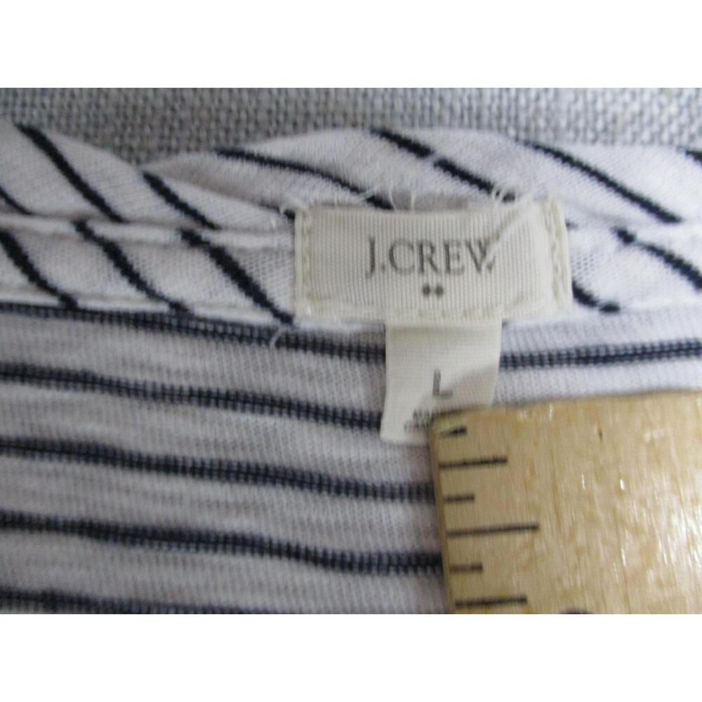 J.CREW White Black Striped Boho Chic Casual V-Neck Short Sleeve T-Shirt Size L - Picture 5 of 10